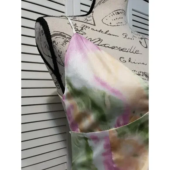 Et Clet Tie Dye Mini Slip Dress Women's Size Large Pink Yellow Strappy Lined - Picture 4 of 15